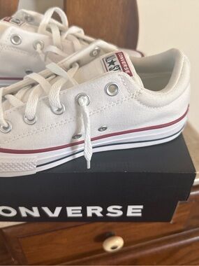 Converse White Sneakers with Garnet and Navy Accents